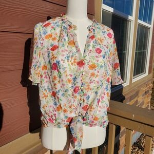 Autres Filles Floral Tie Front Women's Blouse Size Large NWOT